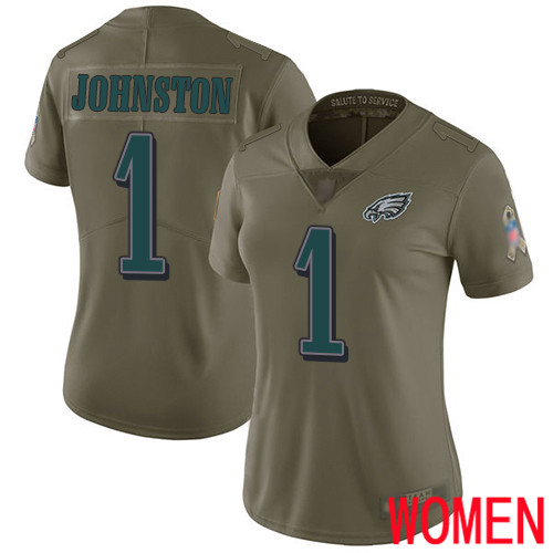Women Philadelphia Eagles #1 Cameron Johnston Limited Olive 2017 Salute to Service Football NFL Jersey